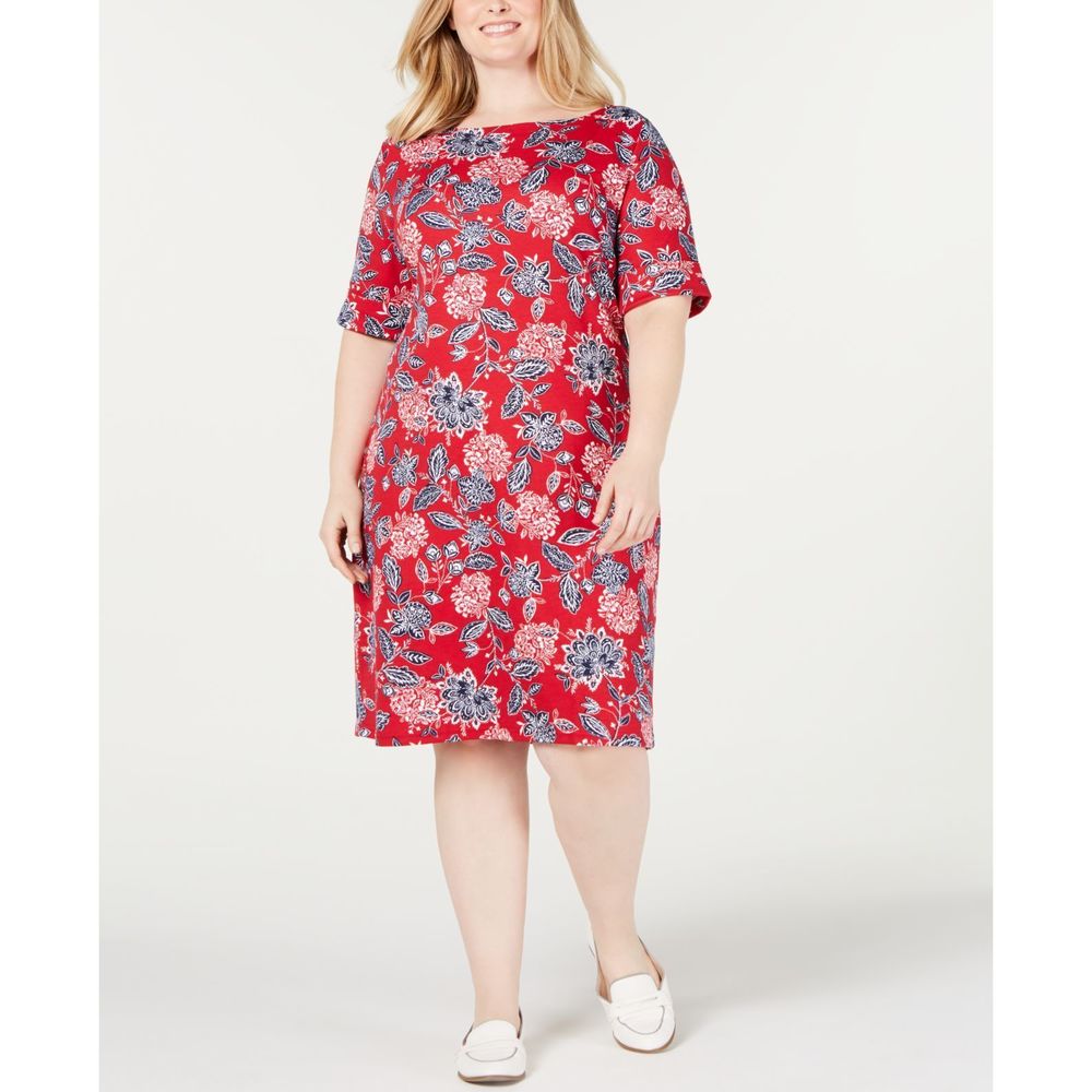 Karen Scott Womens Plus Size Floral Print Dress-0X